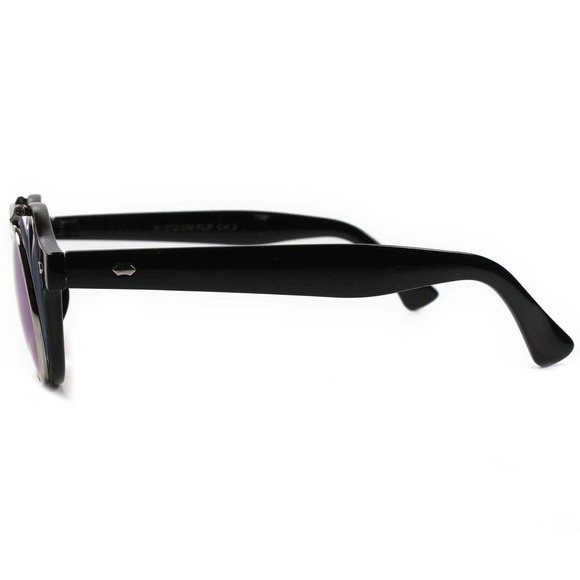 Retro 70s Urban Steampunk Black Green Mirrored Lens Round Flip Up Sunglasses - Picture 2 of 5